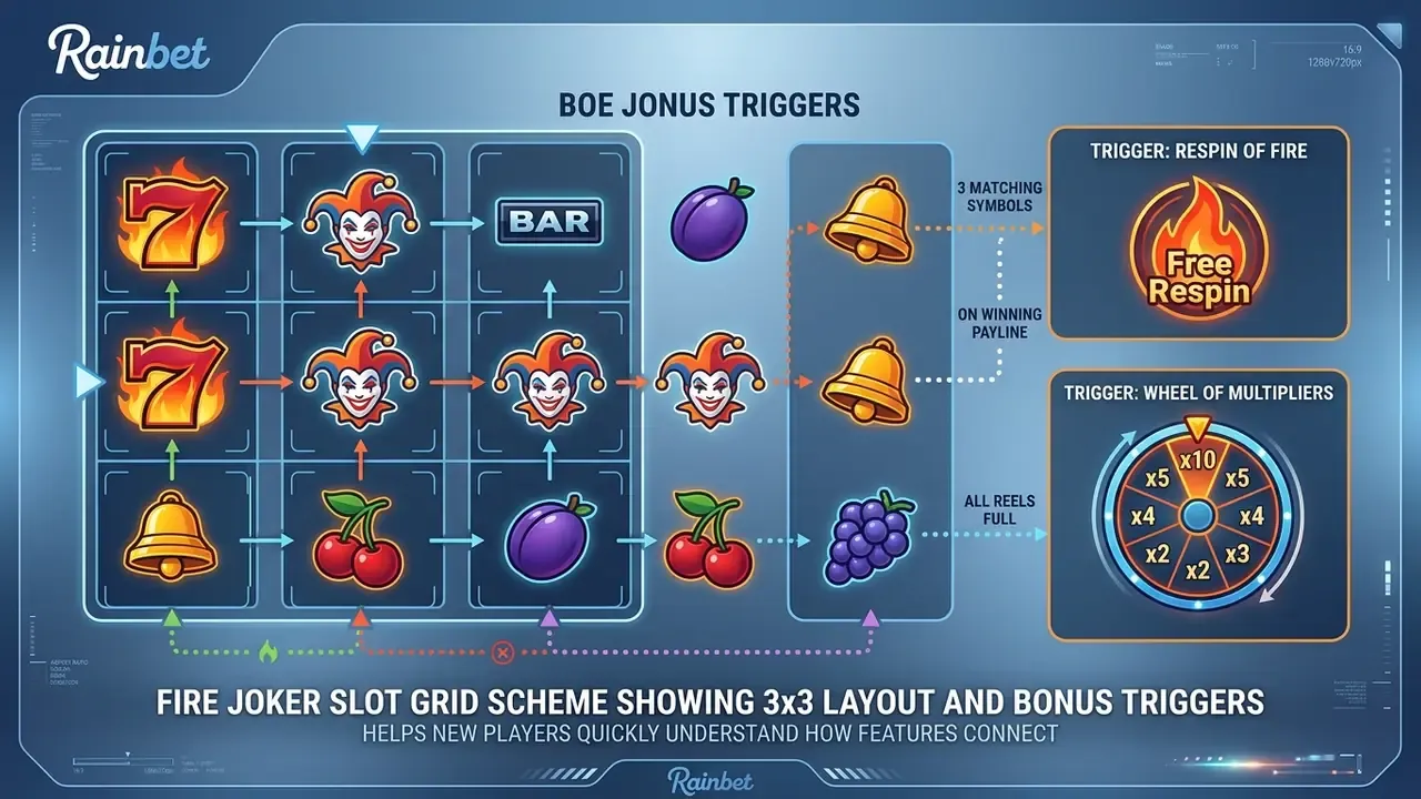 fire joker slot grid scheme showing 3x3 layout and bonus triggers